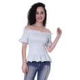 thumbnail image 6 of Moomaya Womens Off Shoulder Smocked Top Solid Short Sleeve Casual Summer Tops, 6 of 7