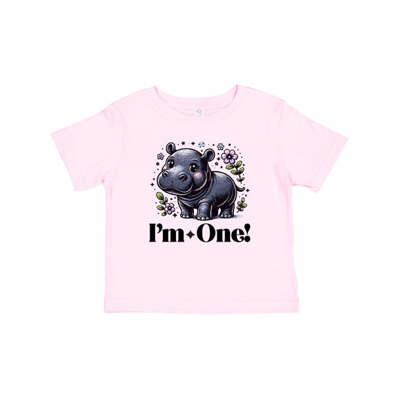 Inktastic Babys First Birthday Hippo 1 Year Old Girl Girls Baby T-Shirt