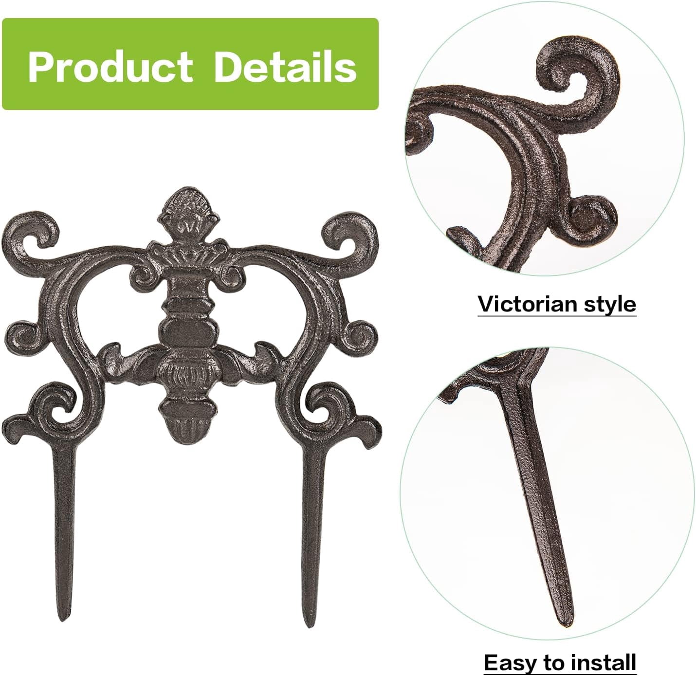 Sungmor 9.4 x 7.8 Inch Cast Iron Garden Border Edging, Drak Brown, 4 Count