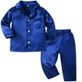 thumbnail image 2 of UACY Kids Baby Girl Boy Satin Pajama Set, Button Down Sleep Shirt Top and Long Pants Bottoms, Sleepwear Loungewear Clothes (Blue, 6-12 Months), 2 of 4
