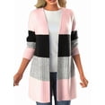 thumbnail image 3 of Women'S Long Sleeve Open Front Casual Cardigan Fashion Color Block Knitted Coat Sweaters Outerwear Pink L, 3 of 8