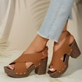 thumbnail image 7 of Viluyesy Women's Block Heels Sandals, Peep Toe Adjustable Ankle Buckle PU Leather Summer Fashion Comfort Shoes Brown 7, 7 of 7