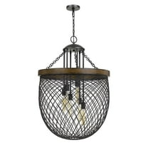 Cal Lighting Marion Metal/Wood Mesh Shade Chandelier (Edison Bulbs Not Included)