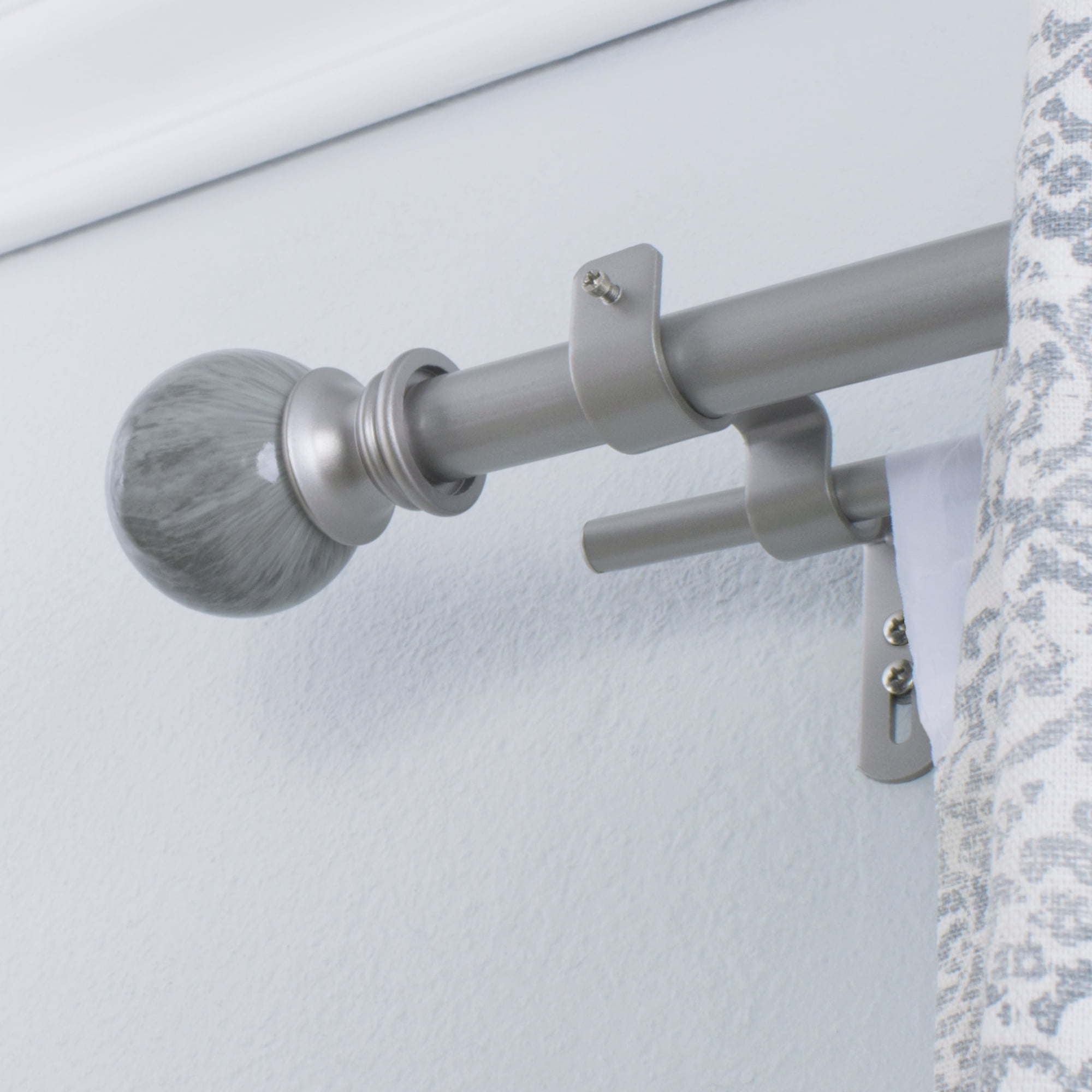 Decopolitan 1" Antique Silver Marble Adjustable Curtain Rod, 18-36"
