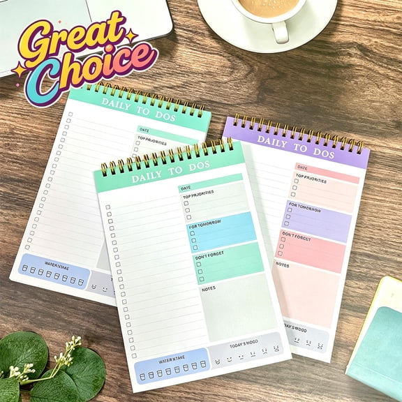 Journal Notebook for Women & Men, Undated Daily To Do List Notepad, Spiral Bound Task Planner with 60 Sheets, Water & Mood Tracker, 5.83×8.27in Productivity Organizer for Work & Home