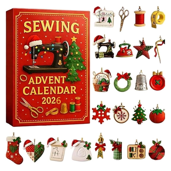 Clearance Sewing Advent Calendar 2026, 24 Days Christmas Countdown Calendar with Ornaments, Sewing Lover Gift for Tree, 1 Pack