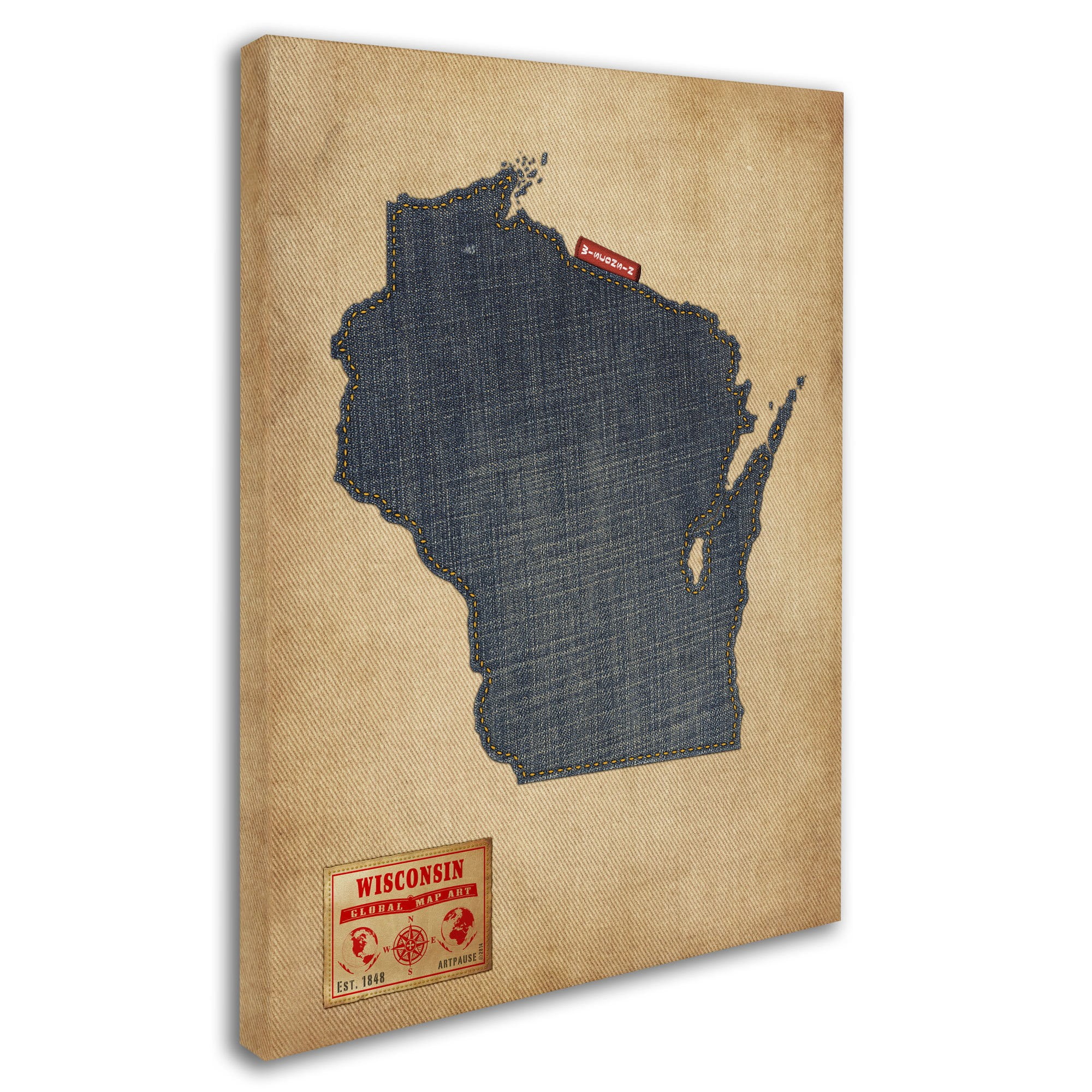Trademark Fine Art "Wisconsin Map Denim Jeans Style" Canvas Art by Michael Tompsett