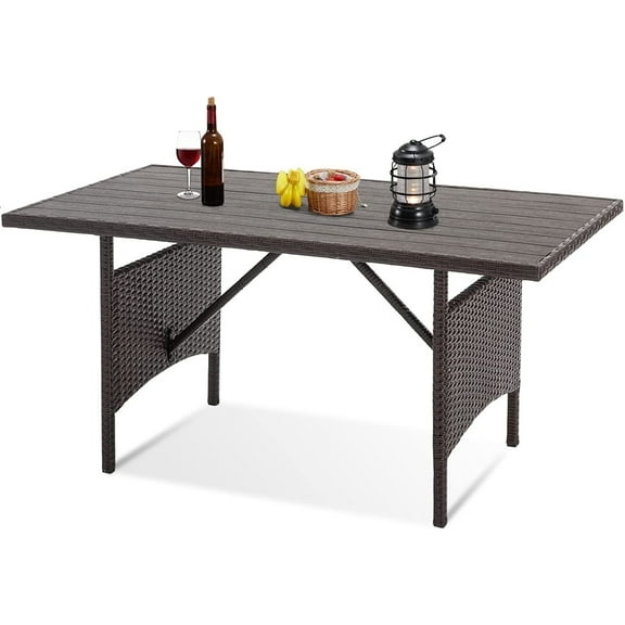 AECOJOY 54" Outdoor Dining Table, Patio Wicker Metal Frame Coffee Table for Outside or Indoor, Brown Rattan