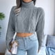 thumbnail image 5 of Suéter Corto de Cuello Alto para Mujer, Suéter de Punto, Jersey de Larga con Cuello Redondo, Tops. Gris L, 5 of 10