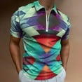 thumbnail image 2 of Color Blocks Men Zipper T-shirt Summer Casual Short Sleeve T-shirt Top, 2 of 7