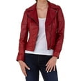 thumbnail image 2 of Women RED Leather Jacket Coat Genuine Lambskin Pure Leather Biker Jacket W110, 2 of 4