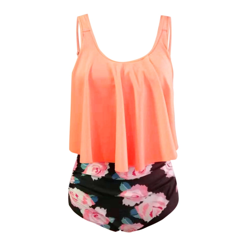 Kcocoo Women Two Piece Plus Size Sexy Backless Halter Floral ...