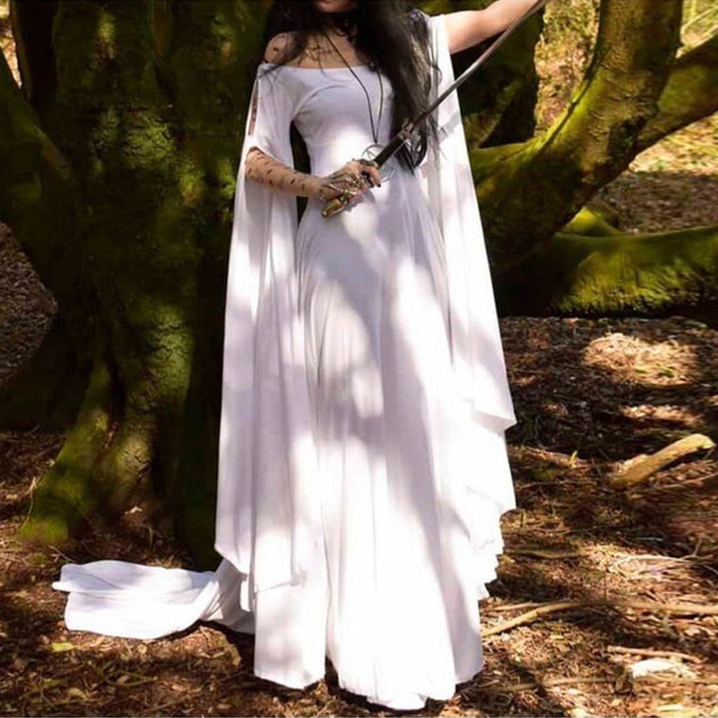 White Dresses For Graduation Women Retro Medieval Renaissance Cosplay ...
