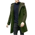thumbnail image 2 of LpwkSSA Men's Winter Warm Coat Wool Blends Pea Coats Medium Long Coat Hooded Plush Zipper Knitting Drawstring Single Breasted Overcoat Green L, 2 of 7