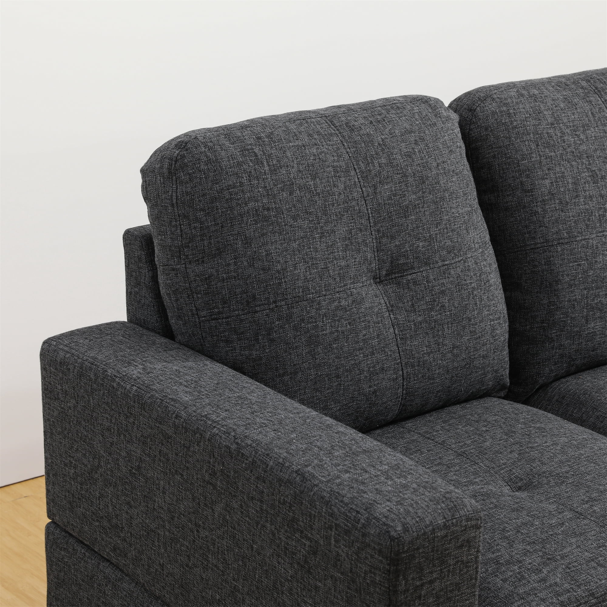 Aukfa 103" Sectional Sofa with Storage Ottoman, L Shape Couch for Living Room, Left Facing Chaise, Linen, Dark Gray