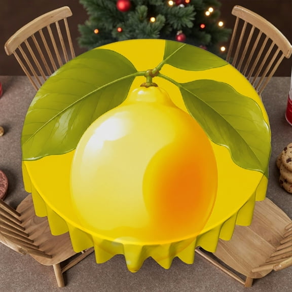 RKSupls 60 Inch Fresh Lemon Branch Round Tablecloth, Polyester Tablecloths - Machine-Made  Soft, Wedding, Party, Holiday, Home Dining