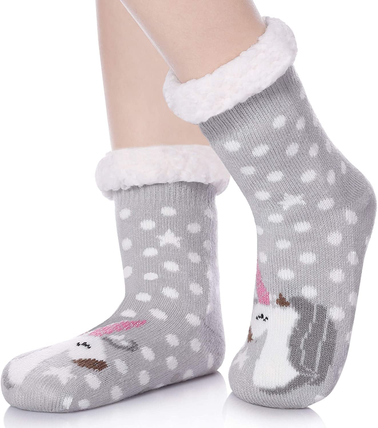 TRUEHAN Kids Girls Boys Slipper Socks Soft Thick Cozy Fuzzy Animal Anti-Slip Winter Thermal Christmas Socks Indoor 