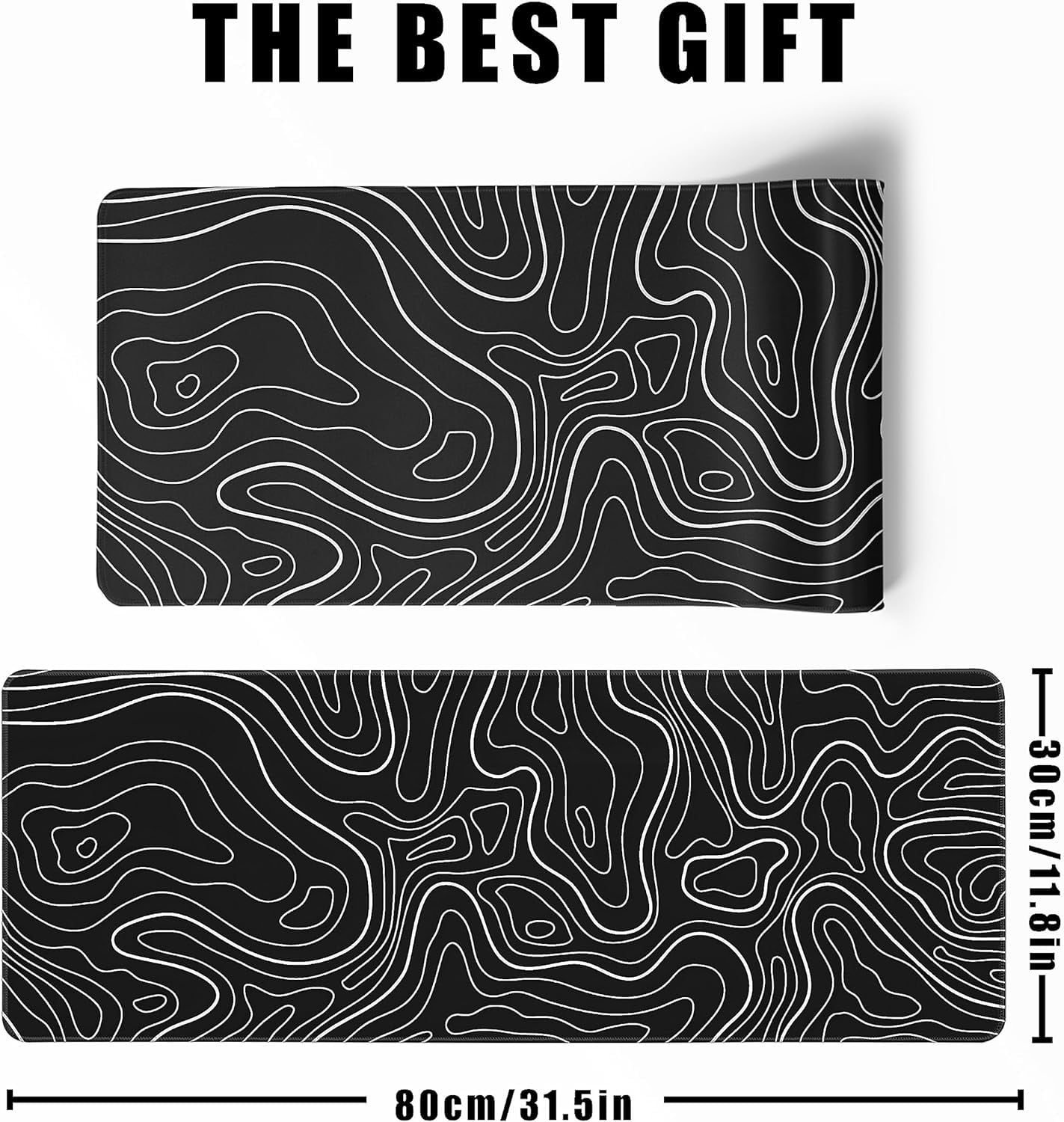 Topographic Contour Gaming Mouse Pad，Large XL Mouse Pad Big Mouse mat,Long Computer Keyboard with 3mm Non-Slip Base and Stitched Edge for Gaming Home Office Work，31.5x11.8in