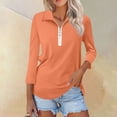 thumbnail image 2 of Lumtrix Women'S V Neck 3/4 Sleeve Tops Quarter Zip Collared Shirts Summer Tees Dressy Casual Top Orange XL, 2 of 7