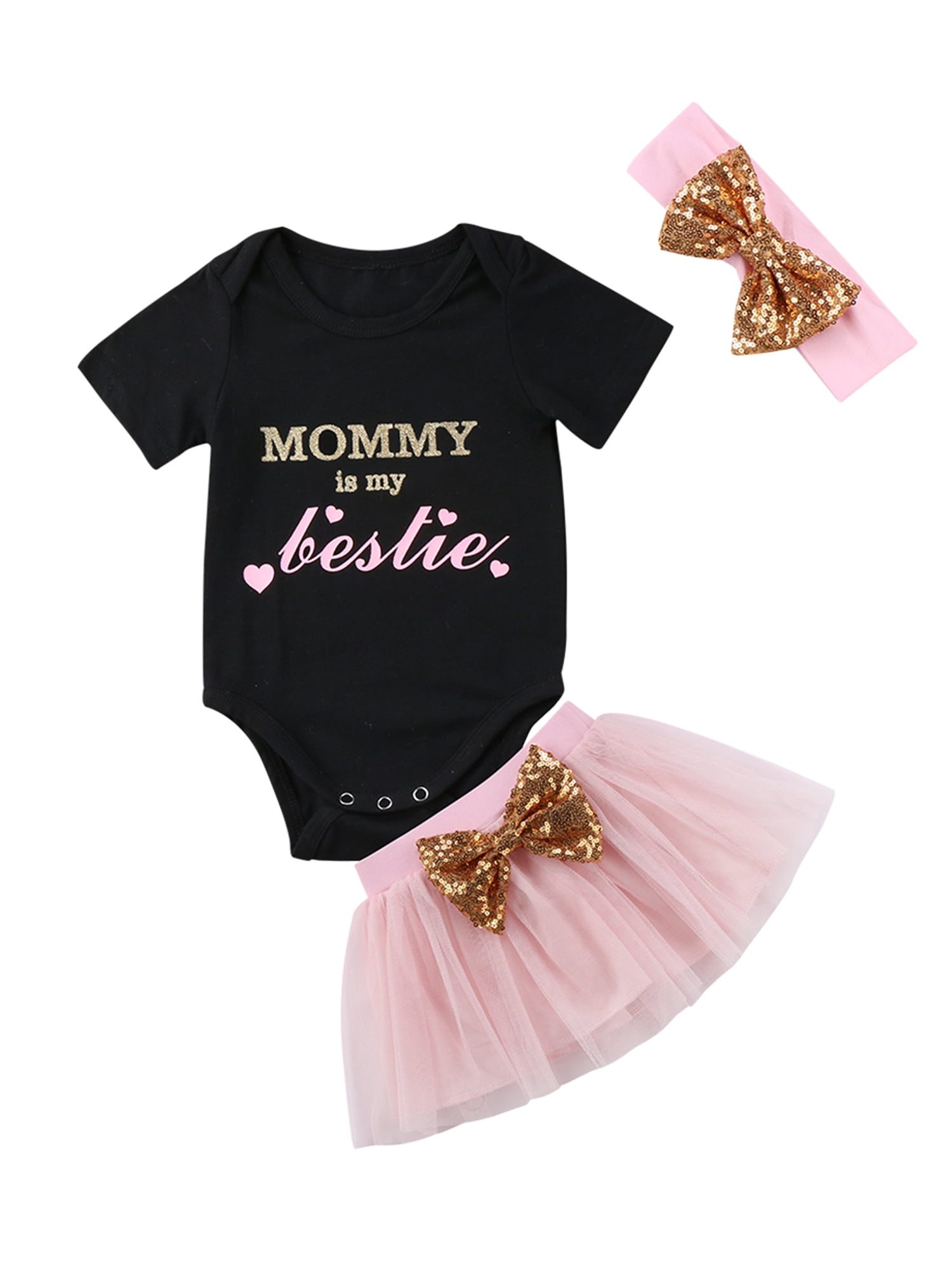 Dewadbow 3Pcs Newborn Infant Baby Girl Clothes Tutu Skirt Headband