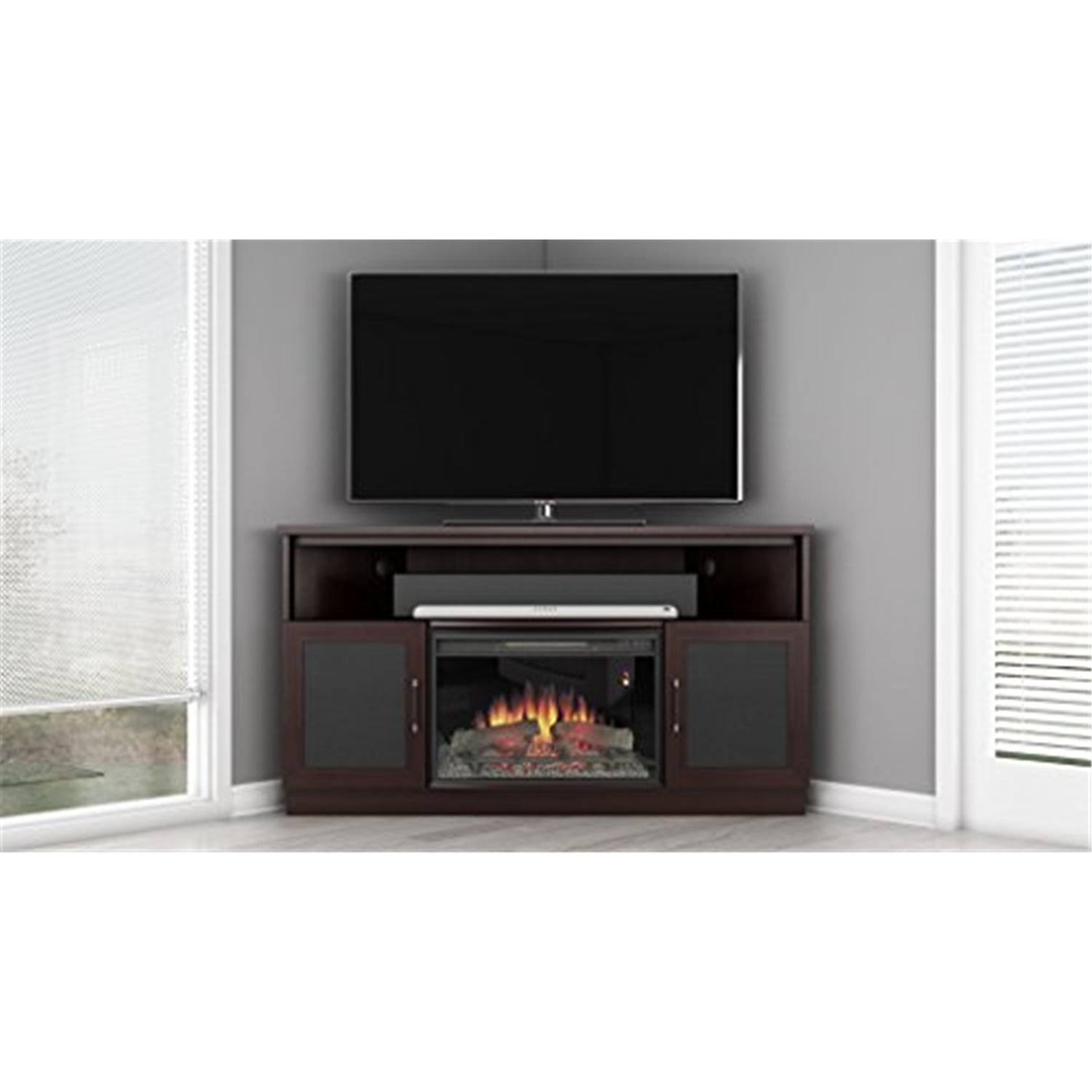 60 Contemporary Tv Corner Console With, Chanceen 60 Tv Stand With Electric Fireplace