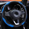 thumbnail image 1 of - Funda para volante de coche de piel de fibra de carbono elástica, antideslizante, transpirable, sin aro interior, talla universal 37-39cm (azul), 1 of 5