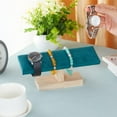 thumbnail image 3 of Exhibidor de relojes de madera, soporte para pulseras con barra en T de terciopelo verde, organizador de joyas, soporte con colgantes extraíbles para brazaletes y tobilleras., 3 of 9