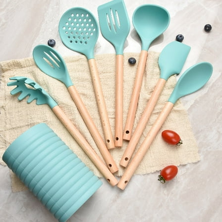 DECORNIJIA 1 Set Kitchen Utensils Set With Barrel Cooking Tools For Non Stick Cookware Creative Kitchen Essentials Cyan