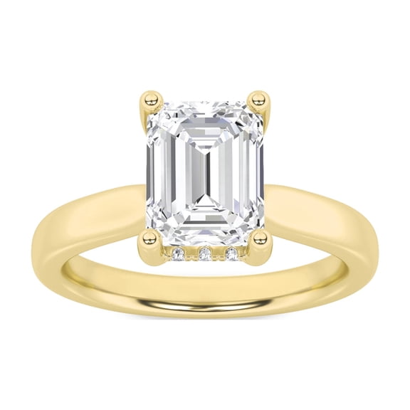 Fireborn IGI Certified 1Cttw Emerald Shaped Lab Grown Diamond (F/VS) Hidden Halo Cathedral Shank Engagement Ring in 14K Gold