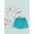 thumbnail image 2 of Qiylii Boy's Two-Piece Summer Clothes Set, Baby Toddler Kid Boy Cartoon Dinosaur Print Short Sleeve Lapel Button Shirt + Shorts,6M-4Years, 2 of 9