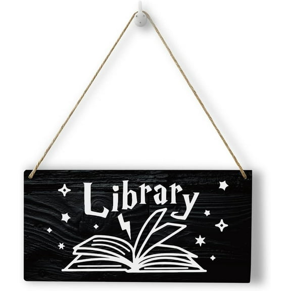 Retro Library Sign Wood Wall Art Home Farmhouse Wall Hanging Decor Rustic Black Library Book Lover Wooden Wall Art Decor Decorative Plaque Sign for Office House Cafe Outdoor Indoor,10x5 Inch
