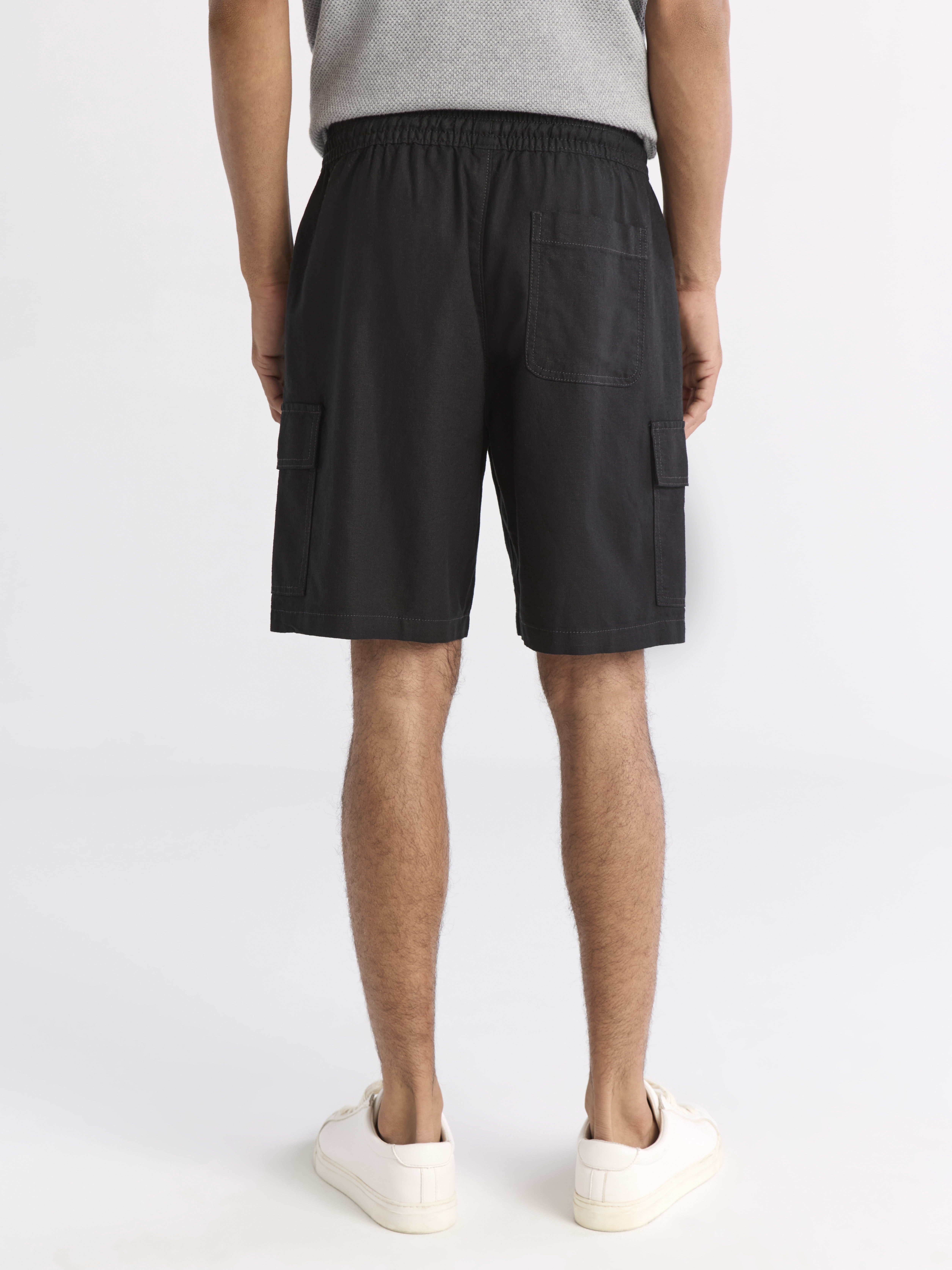 Free Assembly Men's Linen Blend Pull On Cargo Shorts, 8" Inseam, Sizes XS-3XL