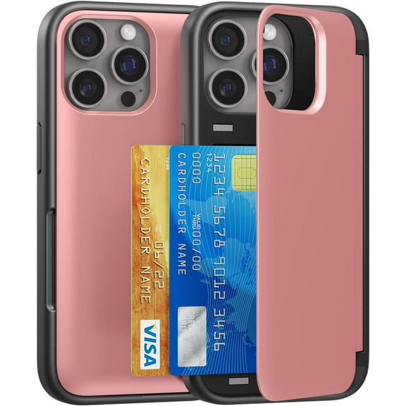 KOMI for iPhone 15 Pro Max Case with Card Holder Slim Card Storage Protective Flip Cover Stylish & Durable Wallet Case Pink