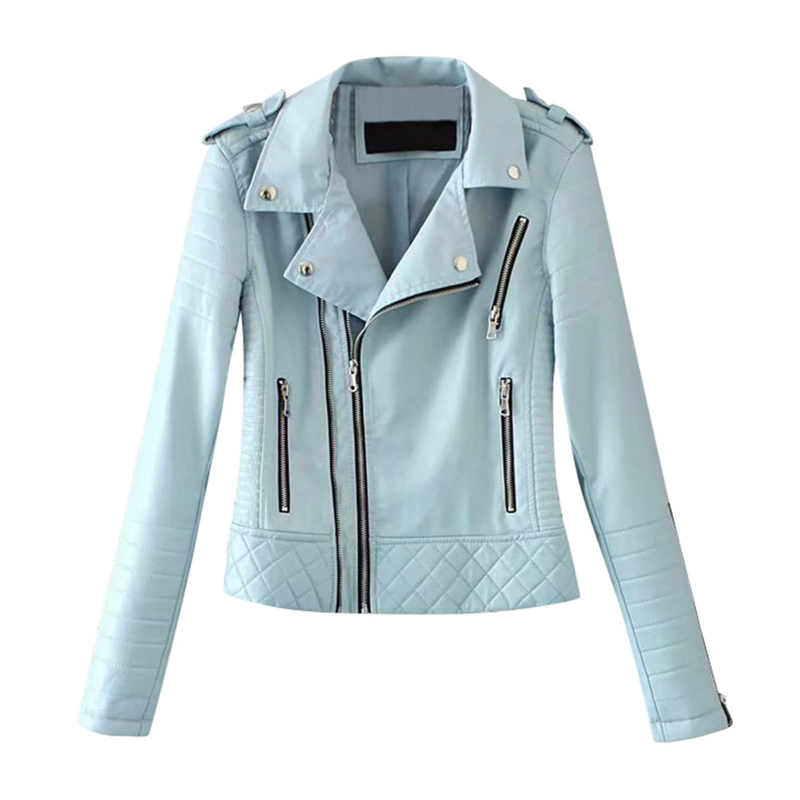TAIAOJING Womens Casual Jacket Leather Short Zipper Casual Quilting Trend PU Short Fashion