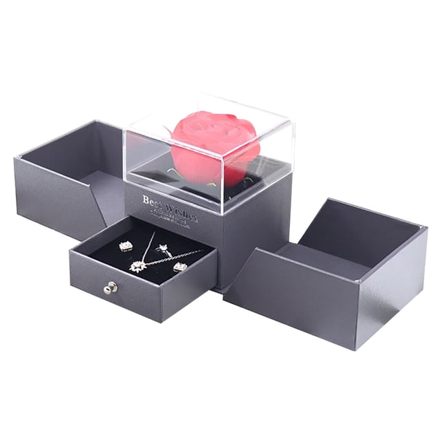 Caja de Joyería de Doble Puerta Ganfancp Rosa Eterna con Lazo
