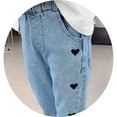 thumbnail image 4 of Mercatoo Little Girls Cute Heat Embroidered Jeans Toddler Baby Elastic Waist Denim Pants Kid Loose Fit Casual Trouser with Pocket, 4 of 4