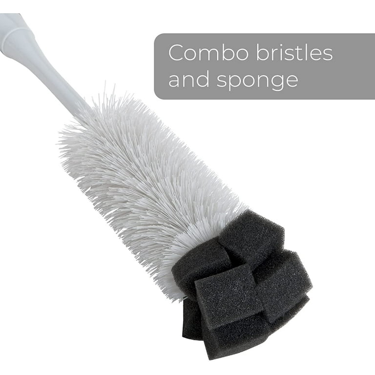 Smart Design Palm Brush & Stand - Contoured Non-Slip Grip - No-Leak Valve - Long Lasting Bristles - Odor Resistant - Dishwasher Safe - Cleaning Pots