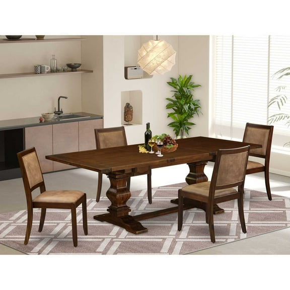 East West Furniture Lassale 5 Piece A Dining Room Table Set in Walnut Finish