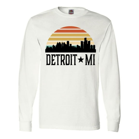 Inktastic Detroit Michigan Skyline Retro Long Sleeve T-Shirt