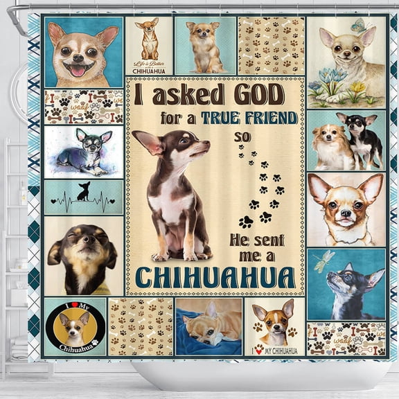 Chihuahua Shower Curtain, Dog Shower Curtain, Shower Curtain For Chihuahua Lover, Dog Lover, Blue Background, Shower Curtain LHA1291SHSC - 71x74 inches
