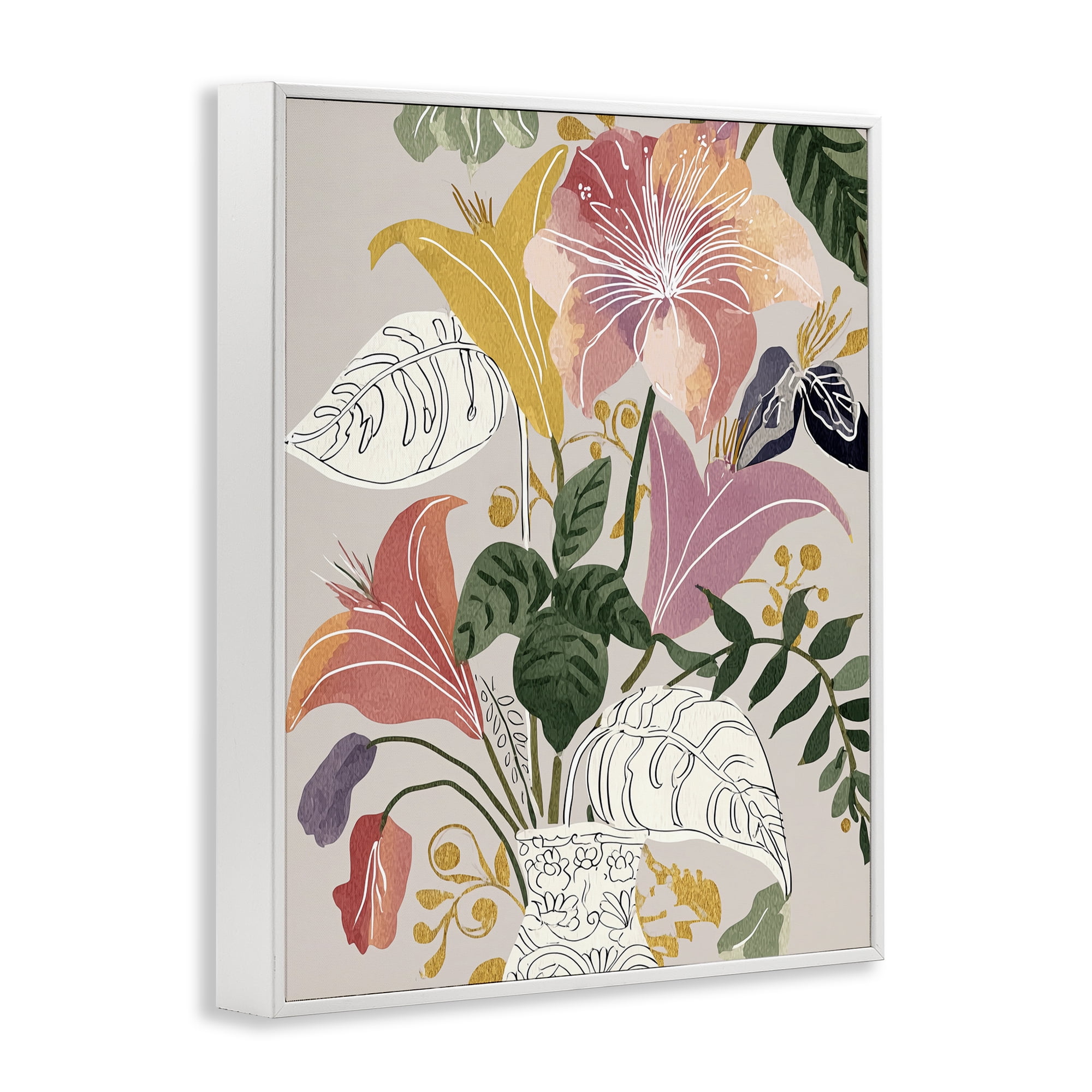 Playful Flower Bouquet White Framed Giclee Art, design by Annabelle Hall