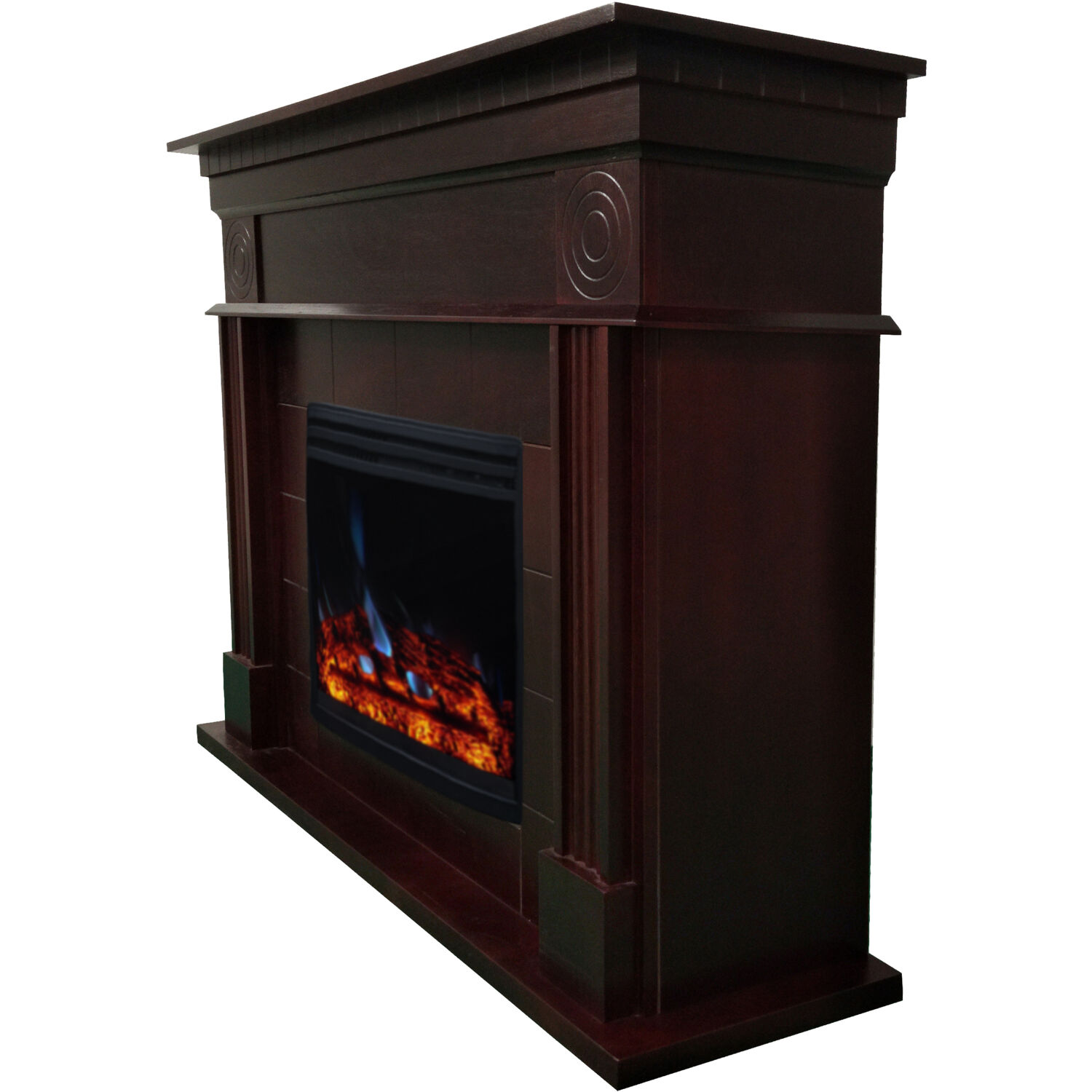 Hanover 47.8-inch York Electric Fireplace Mantel with Deep Log Insert and Multi-Color Flame Display, Mahogany