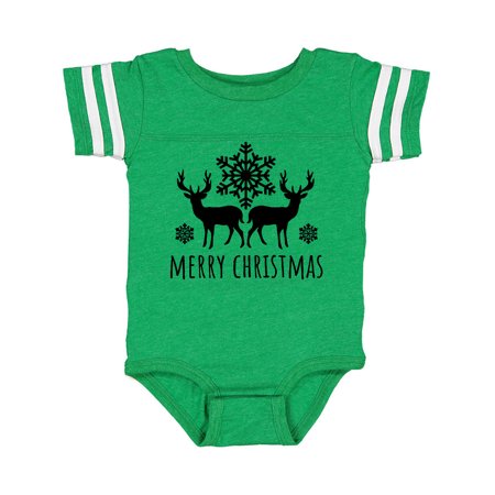 

Inktastic Merry Christmas Black Reindeer Silhouette with Snowflakes Gift Baby Boy or Baby Girl Bodysuit