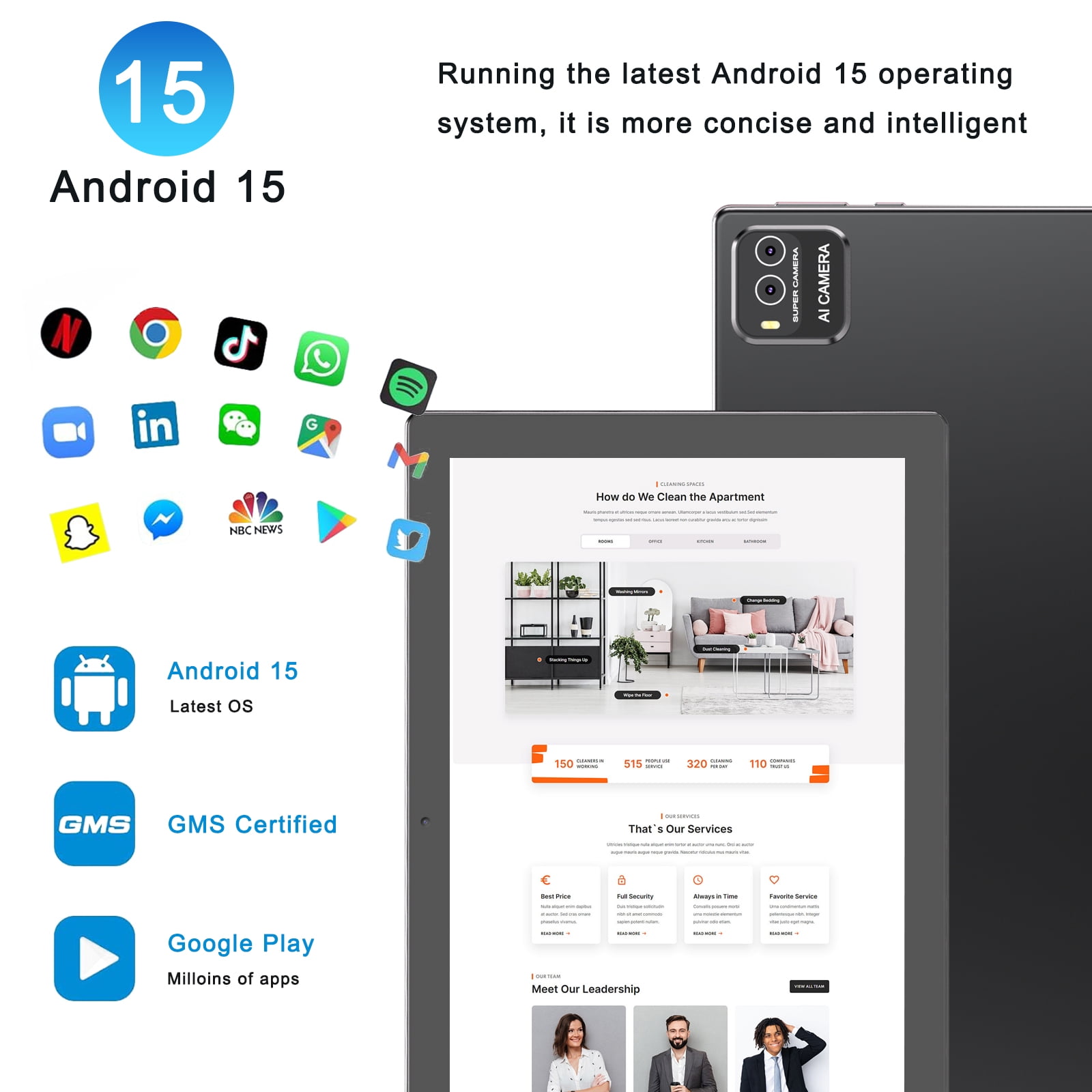 Peicheng 10" Android 15 Tablet, 10(4+6Expand)GB RAM+64GB ROM Tablet Kit with Protective Case/Stylus, 2+8MP Dual Camera, 6000mAh Battery (1set, Black)