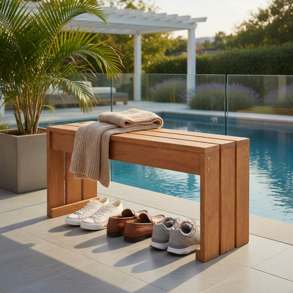 Hommoo 2-Person Outdoor Garden Bench, Solid Blended Hardwood Backyard Bench with Rustic, Natural