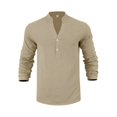 thumbnail image 5 of Men's Linen Long Sleeve Shirt Button Henley Shirt V-Neck Casual Plain Lightweight Fall Top S, 5 of 7