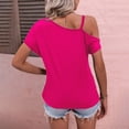thumbnail image 4 of RQYYD One Shoulder Tops for Womens Asymmetrical Metal Strap Batwing Short Sleeve T Shirts Summer Casual Pleated Tunic Blouse(Hot Pink,XXL), 4 of 6