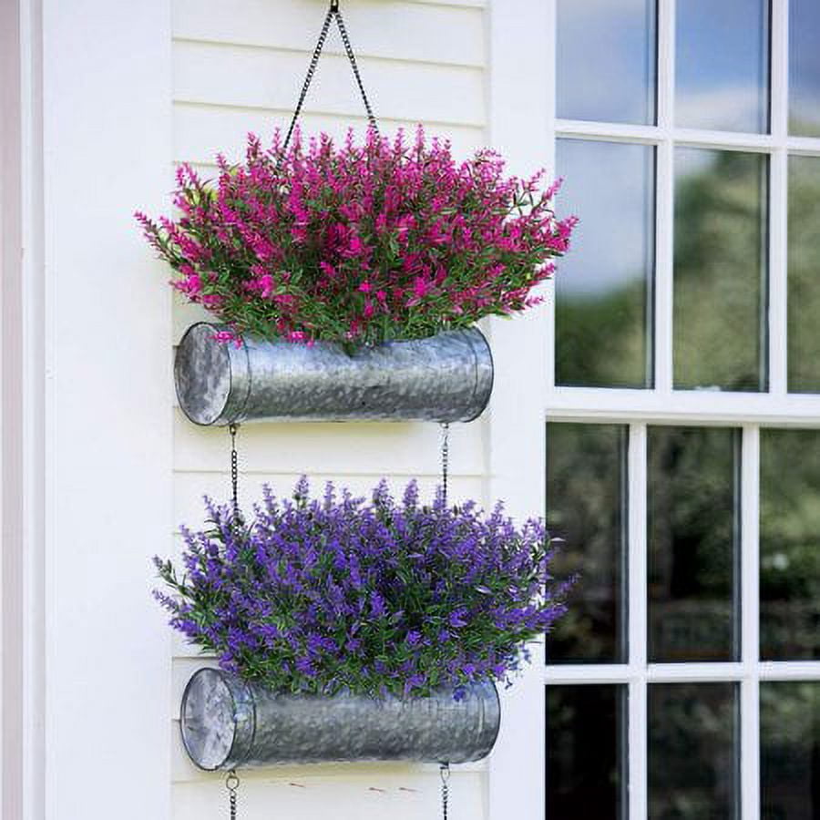 Baumaty 8 Bundles Outdoor Artificial Lavender Fake Flowers UV Resistant Shrubs, Faux Plastic Greenery for Indoor Outside Hanging Plants Garden Porch Window Box Home Wedding Farmhouse Decor (Fuchsia)