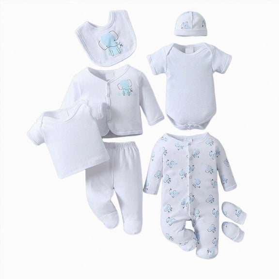 WUANDIXFA Baby Boy Clothes 0 3 6 9 Months Cotton 8PCS Newborn Preemie Layette Set, Practical Newborn Boy Gift Outfit,Light Blue,3-6 Months
