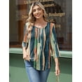 thumbnail image 3 of Zeagoo 3/4 Length Sleeve Tops Women Round Neck Button Design Tunic Blouse Printed Casual Basic Tees Daily Wear, 3 of 8